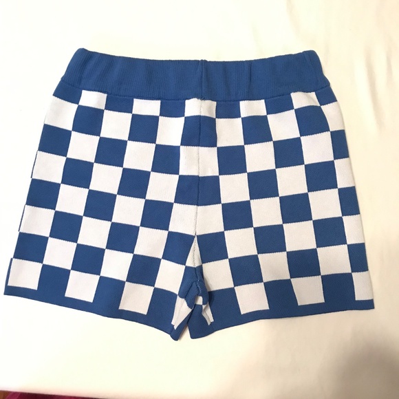 Knit Shorts Set Crop Top Knit Short Checks 2 Piece Shorts Set Blue Size Medium - Picture 5 of 16